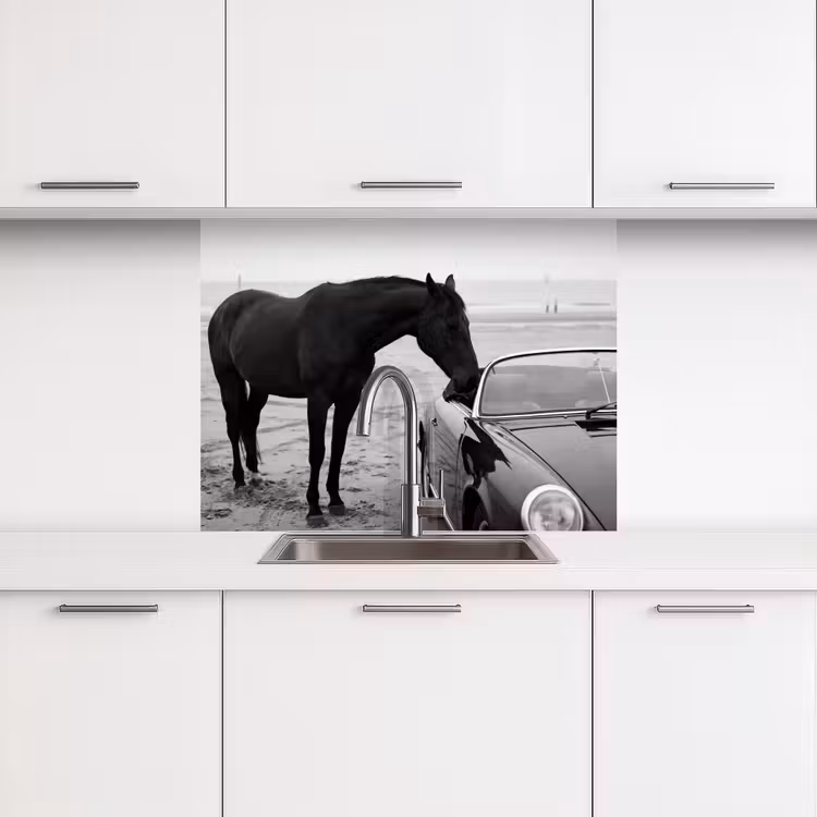 Revestimiento cocina - Caballo - Coche - Negro - Blanco — 3