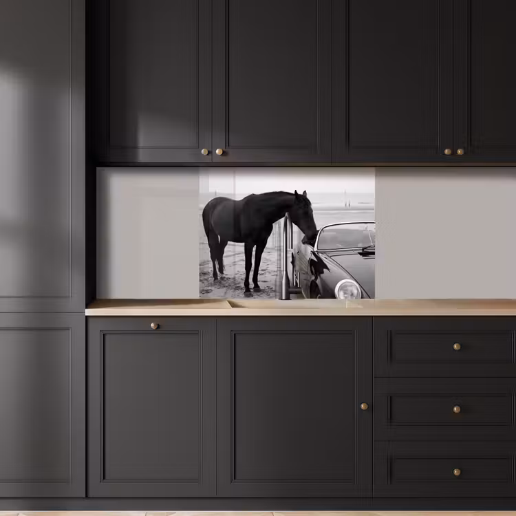 Revestimiento cocina - Caballo - Coche - Negro - Blanco — 5