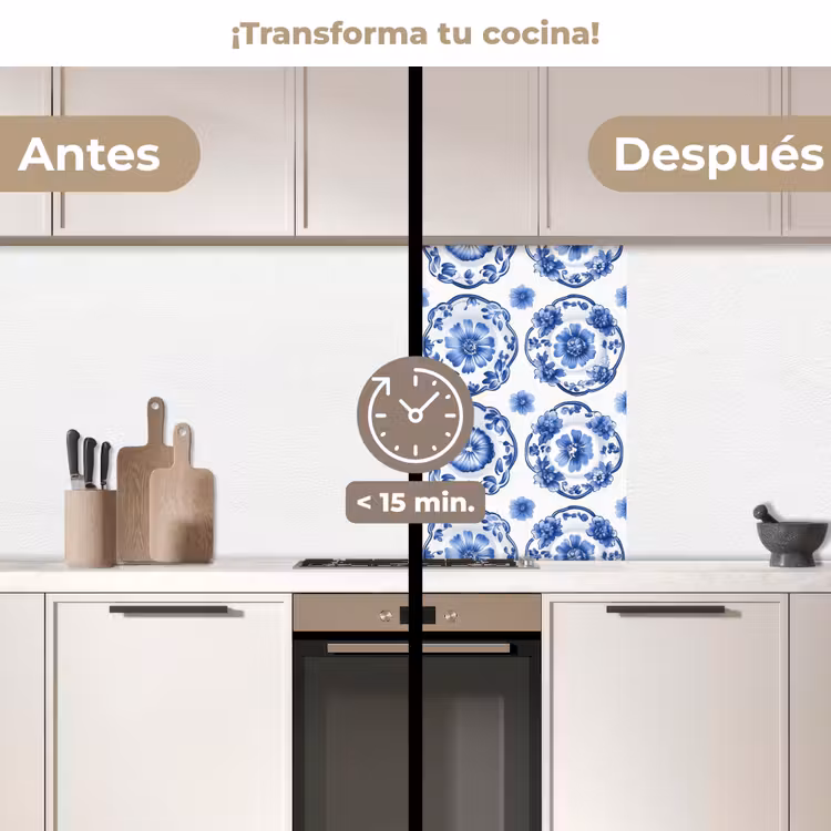 Revestimiento cocina - Platos decorativos - Flores - Azul — 2
