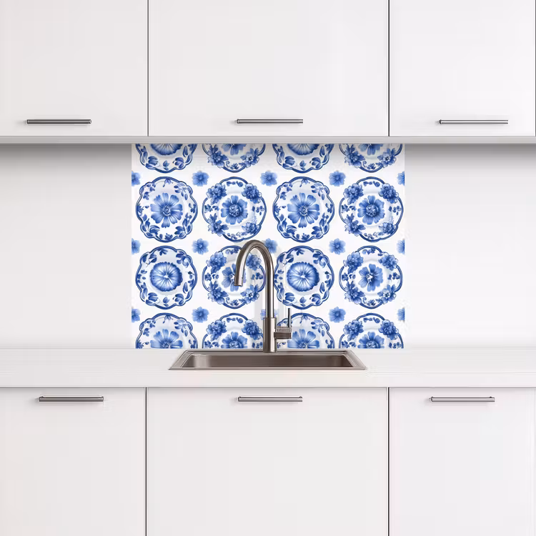 Revestimiento cocina - Platos decorativos - Flores - Azul — 3