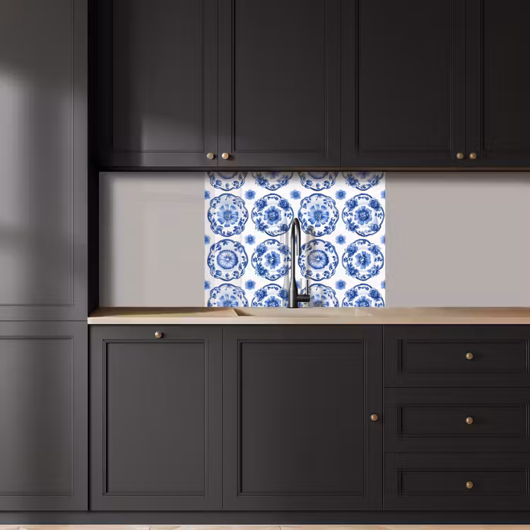 Revestimiento cocina - Platos decorativos - Flores - Azul — 5
