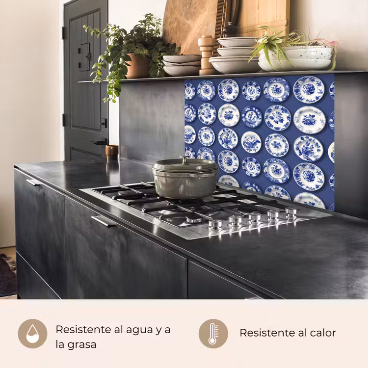Revestimiento cocina - Platos - Floral - Azul — 4