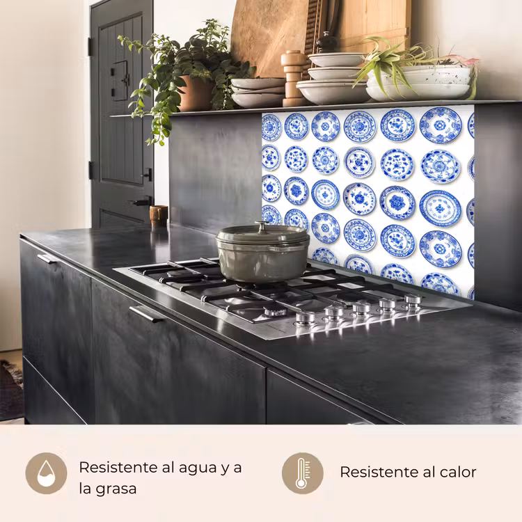 Revestimiento cocina - Platos - Flores - Patrón - Azul — 4