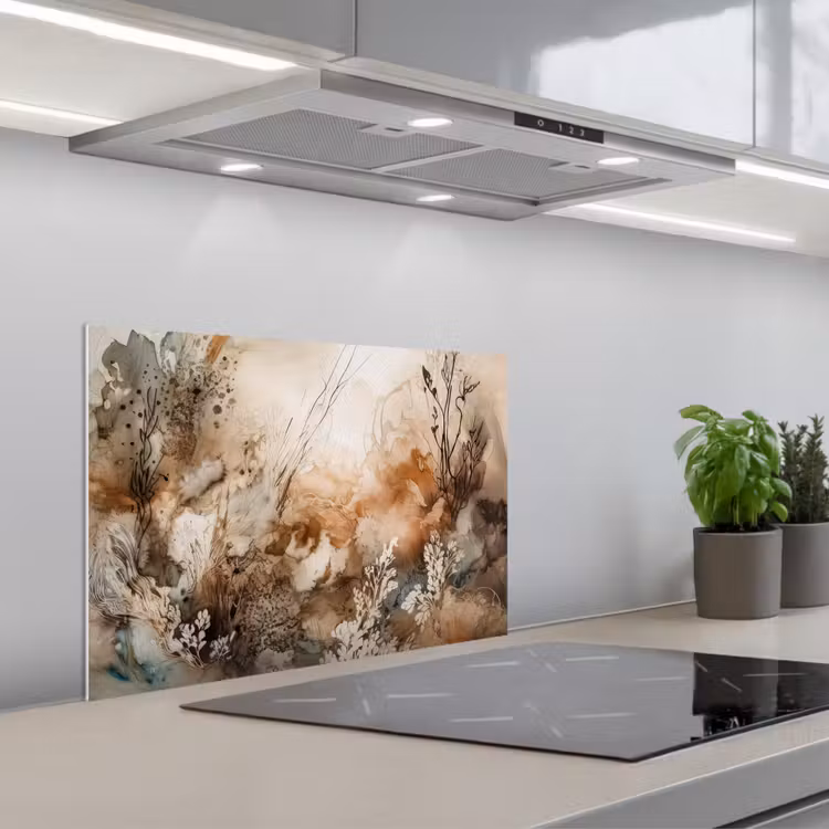 Salpicaderos de cocina - Abstracto - Beige - Pintura - Arte - Naturaleza - Flores — 1
