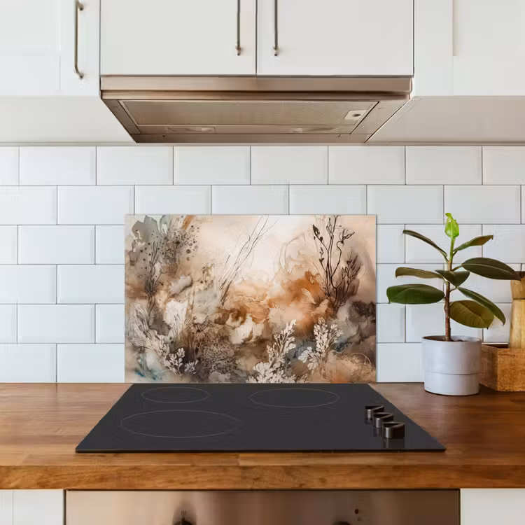 Salpicaderos de cocina - Abstracto - Beige - Pintura - Arte - Naturaleza - Flores — 3