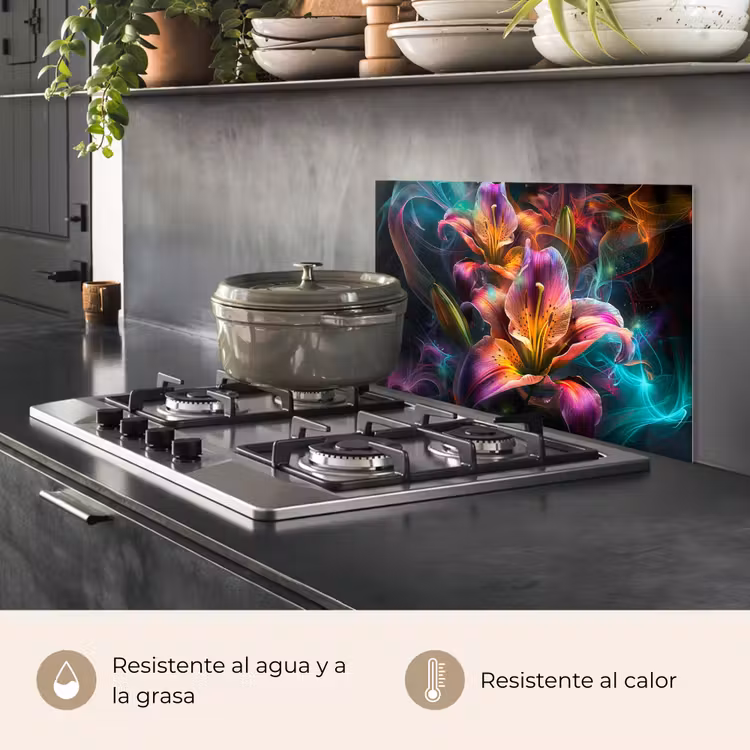Salpicaderos de cocina - Colorido - Flores - Negro — 2