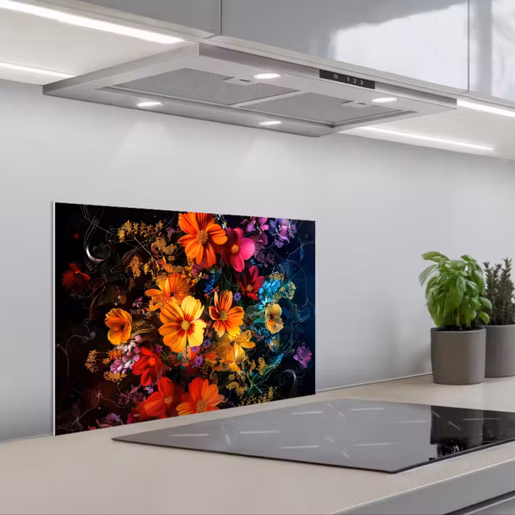 Salpicaderos de cocina - Flores - Colorido - Negro — 1