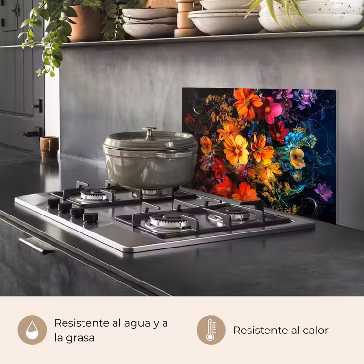 Salpicaderos de cocina - Flores - Colorido - Negro — 2