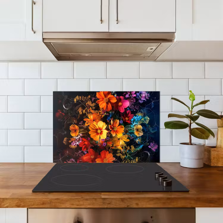 Salpicaderos de cocina - Flores - Colorido - Negro — 3
