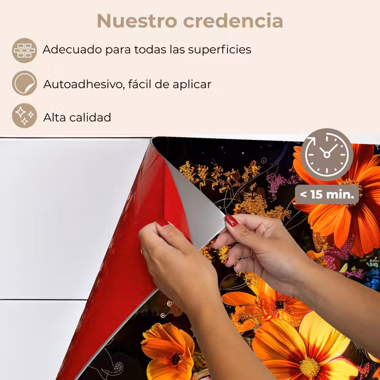Salpicaderos de cocina - Flores - Colorido - Negro — 4