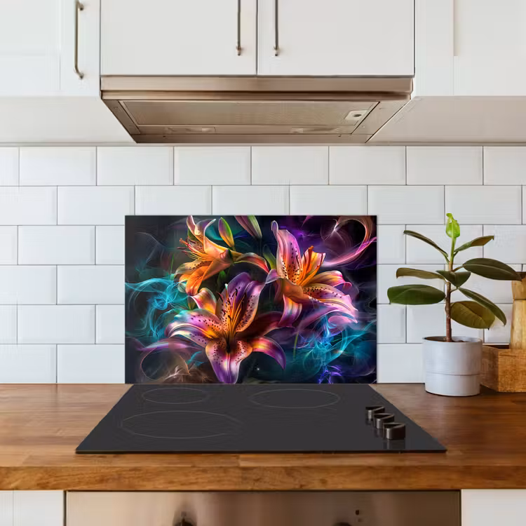 Salpicaderos de cocina - Flores - Colorido - Negro - Arte — 3