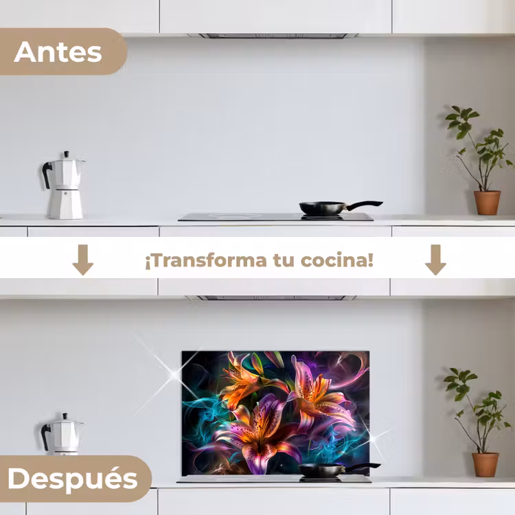 Salpicaderos de cocina - Flores - Colorido - Negro - Arte — 7