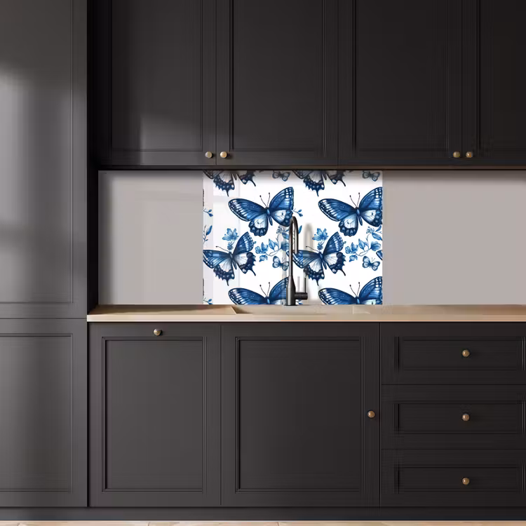 Revestimiento cocina - Azul - Mariposas - Flores - Blanco — 5