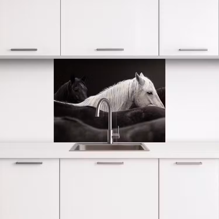 Revestimiento cocina - Caballos - Negro - Blanco - Manada — 3
