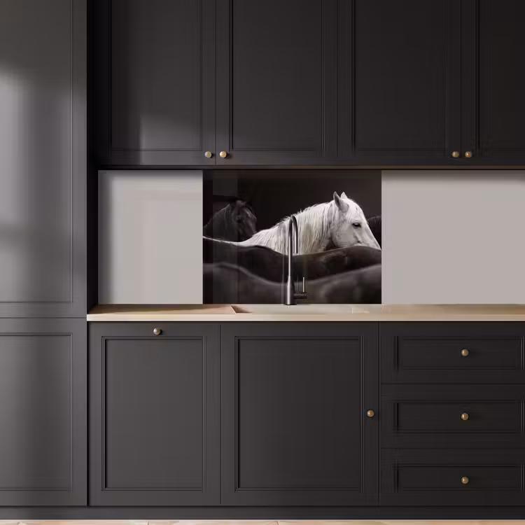 Revestimiento cocina - Caballos - Negro - Blanco - Manada — 5