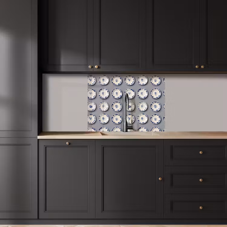 Revestimiento cocina - Platos - Flores - Azul - Blanco — 5
