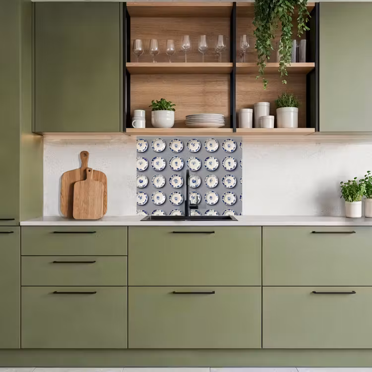 Revestimiento cocina - Platos - Flores - Azul - Blanco — 7