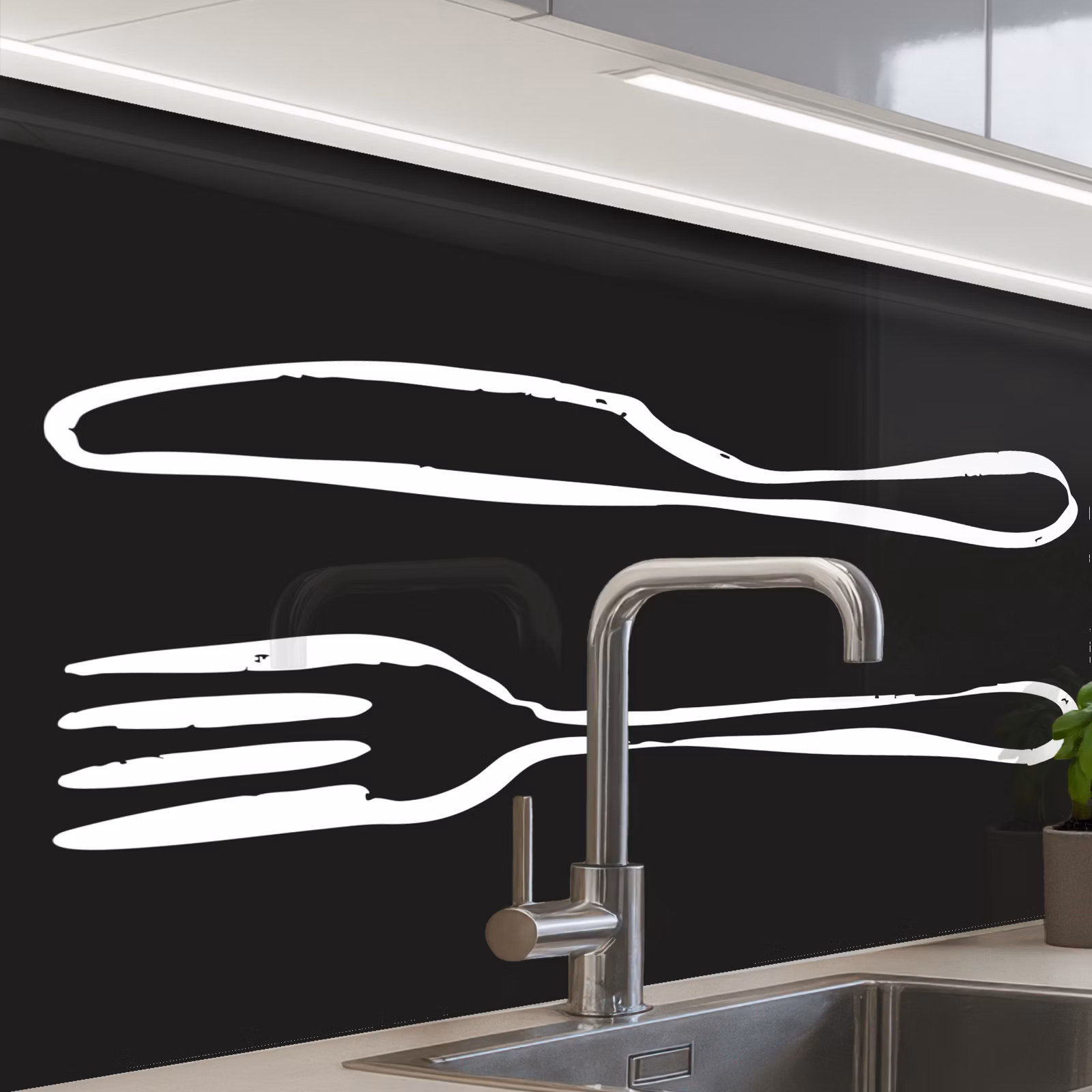 Revestimiento cocina - Cubiertos - Mentira - Negro - Blanco — 1