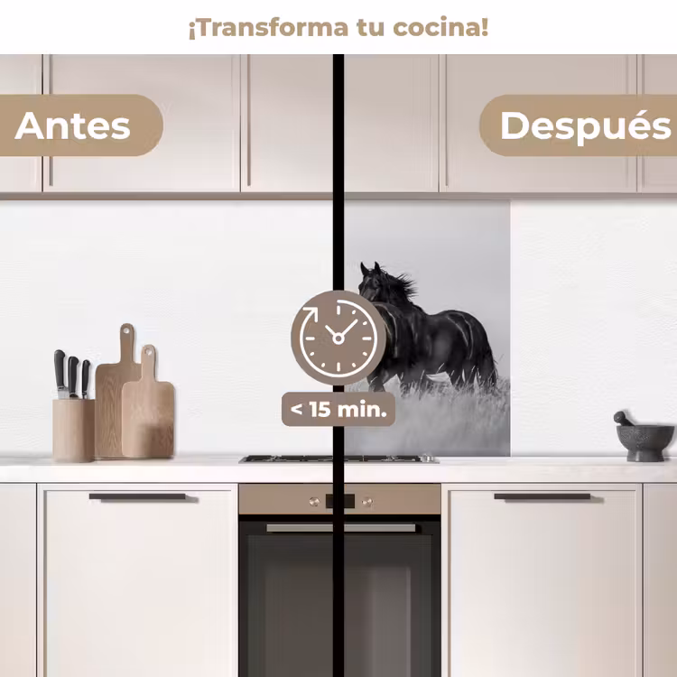Revestimiento cocina - Caballos - Hierba - Negro - Blanco — 2