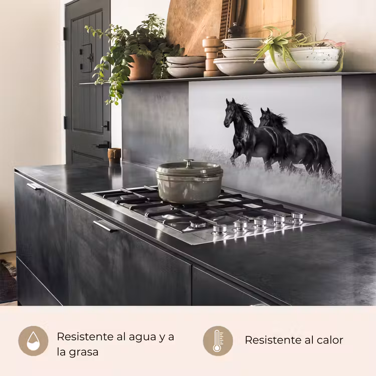 Revestimiento cocina - Caballos - Hierba - Negro - Blanco — 4