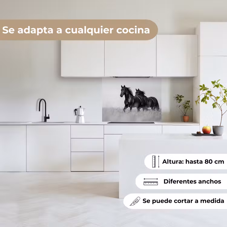 Revestimiento cocina - Caballos - Hierba - Negro - Blanco — 6