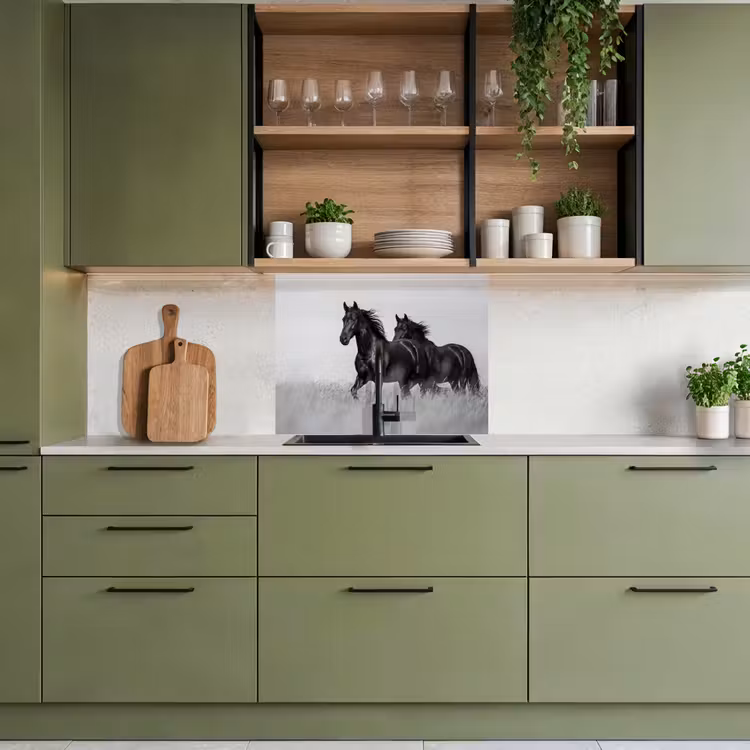 Revestimiento cocina - Caballos - Hierba - Negro - Blanco — 7