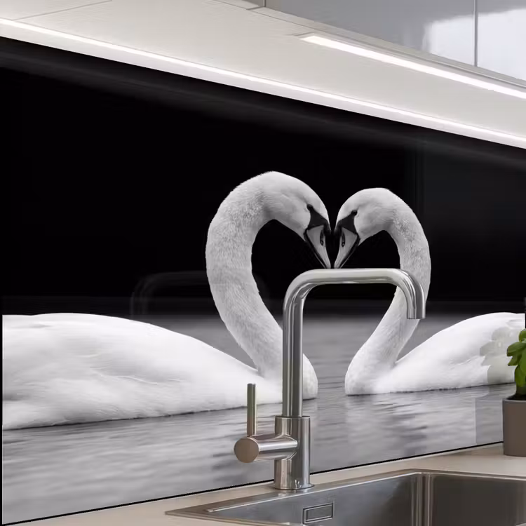 Revestimiento cocina - Cisnes - Corazón - Negro - Blanco — 1