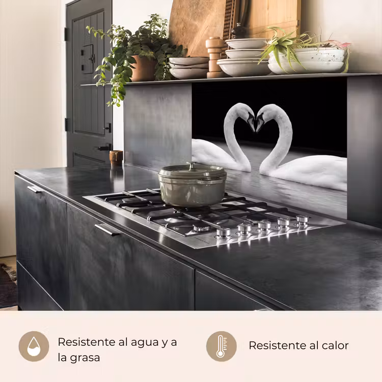 Revestimiento cocina - Cisnes - Corazón - Negro - Blanco — 4