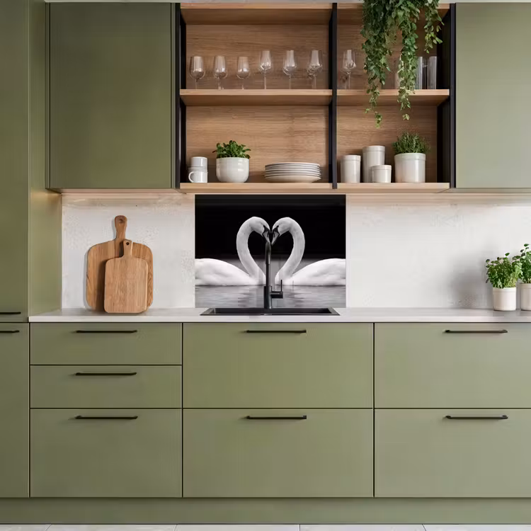 Revestimiento cocina - Cisnes - Corazón - Negro - Blanco — 7