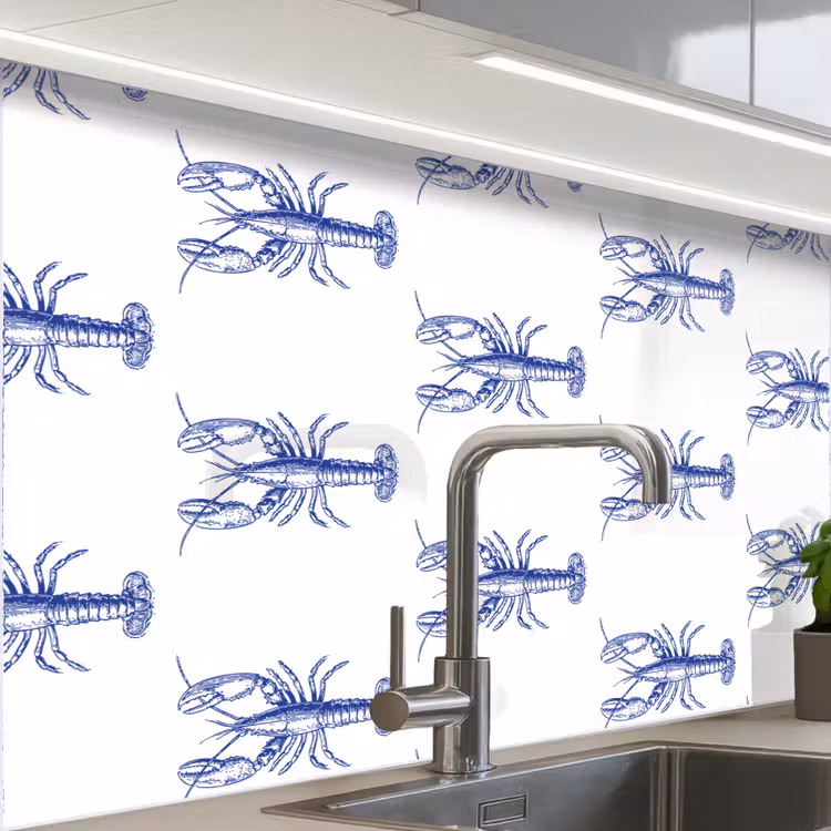 Revestimiento cocina - Langostas - Patrón - Azul - Blanco — 1