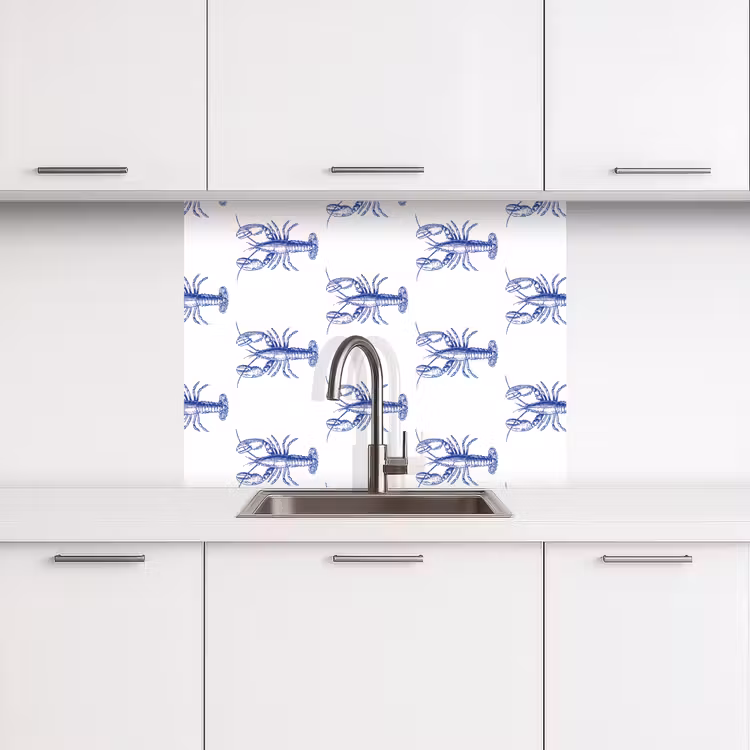 Revestimiento cocina - Langostas - Patrón - Azul - Blanco — 3
