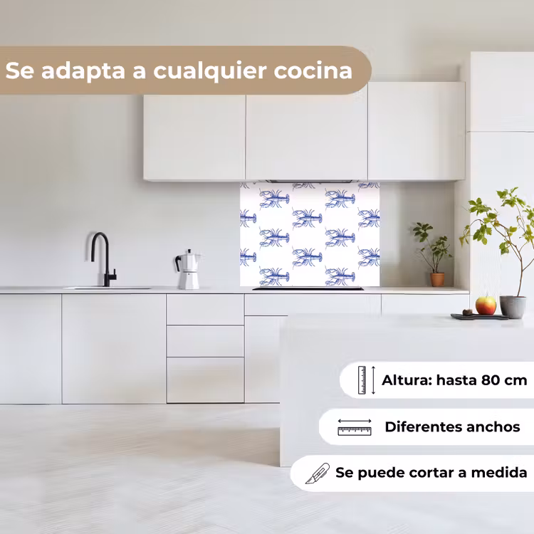 Revestimiento cocina - Langostas - Patrón - Azul - Blanco — 6