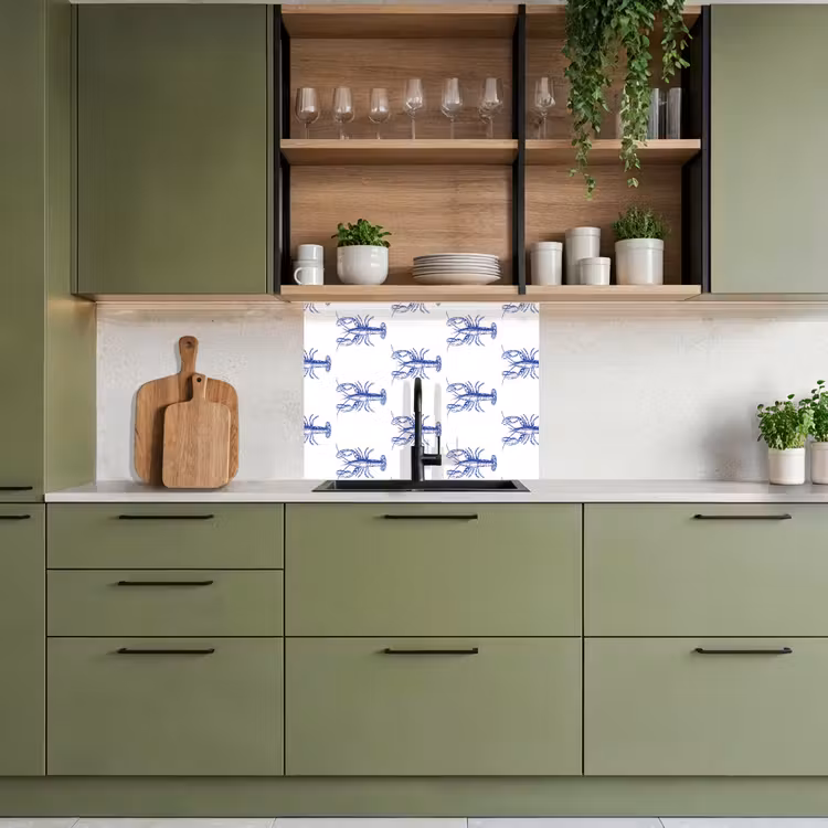 Revestimiento cocina - Langostas - Patrón - Azul - Blanco — 7