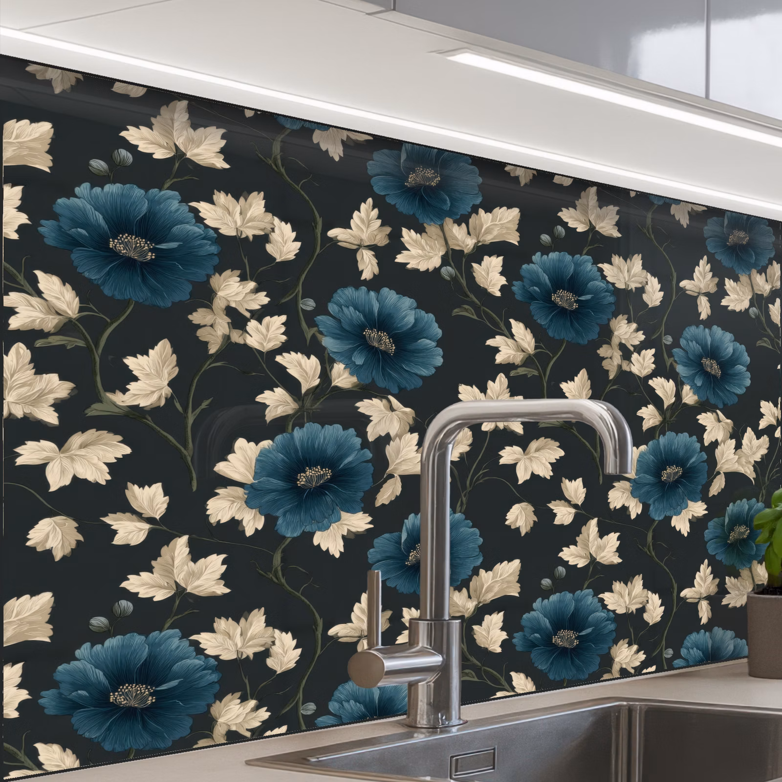 Revestimiento cocina - Botánico - Flores - Azul — 1