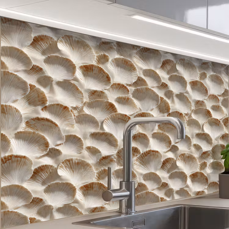 Revestimiento cocina - Conchas - Forma de abanico - Blanco — 1
