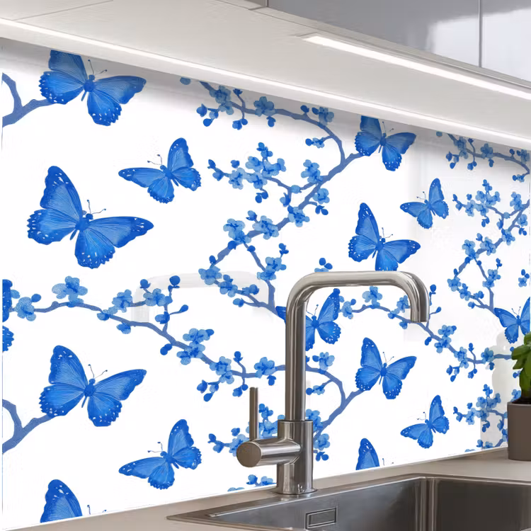 Revestimiento cocina - Mariposa - Flores - Azul — 1