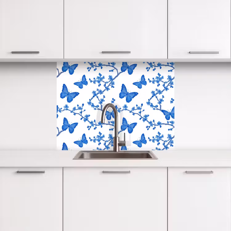 Revestimiento cocina - Mariposa - Flores - Azul — 3
