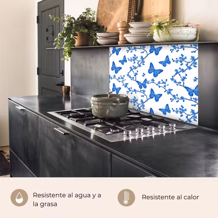 Revestimiento cocina - Mariposa - Flores - Azul — 4