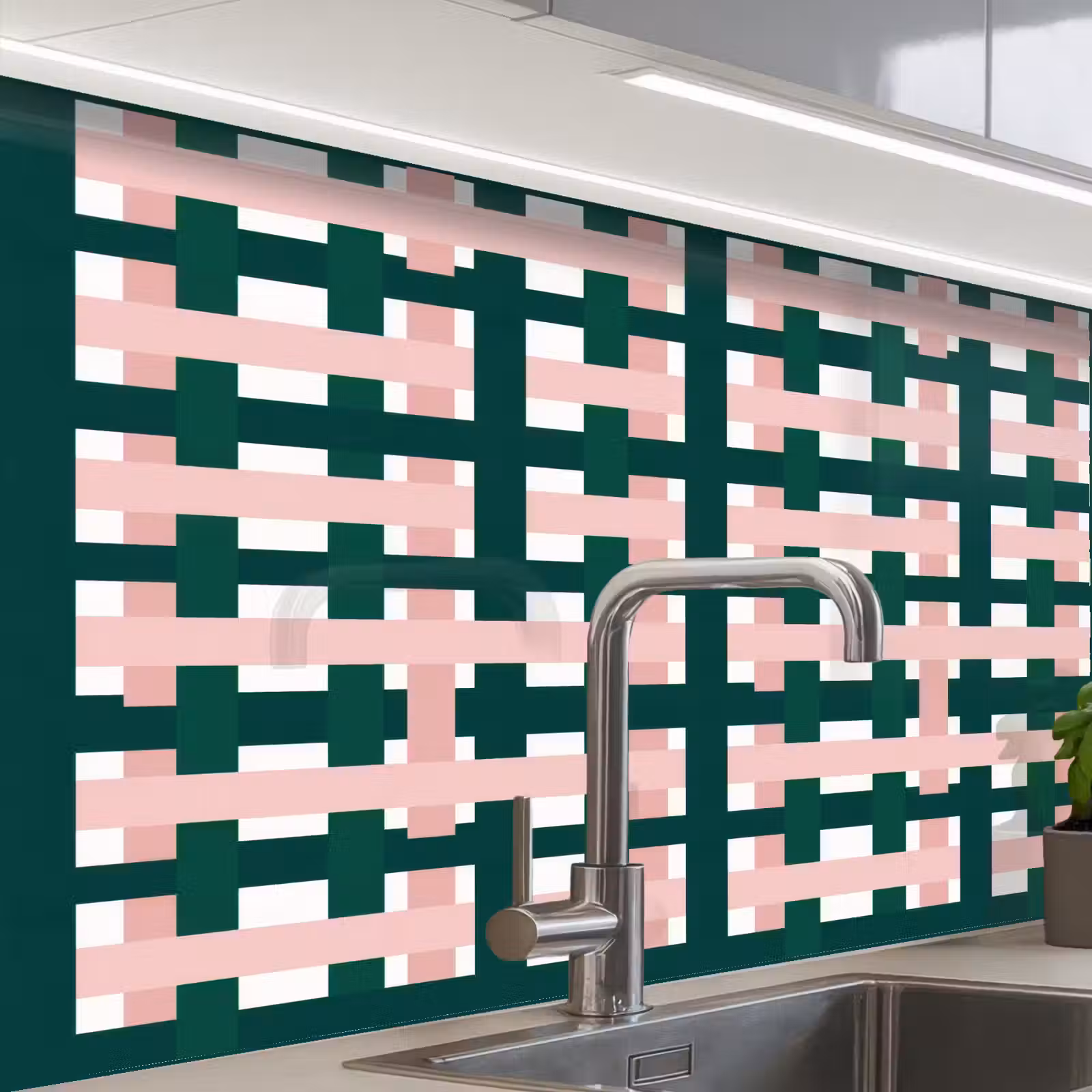 Revestimiento cocina - Trenza - Verde - Rosa - Gráfico — 1