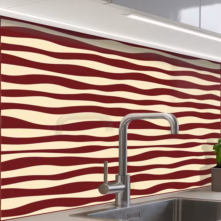Revestimiento cocina - Ondas - Rojo - Patrón - Crema — 1