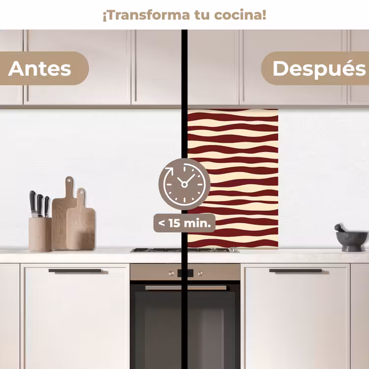 Revestimiento cocina - Ondas - Rojo - Patrón - Crema — 2