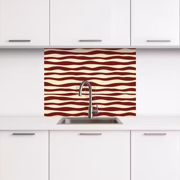 Revestimiento cocina - Ondas - Rojo - Patrón - Crema — 3