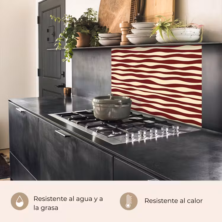 Revestimiento cocina - Ondas - Rojo - Patrón - Crema — 4