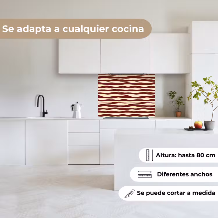 Revestimiento cocina - Ondas - Rojo - Patrón - Crema — 6