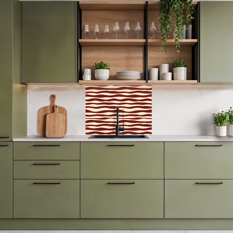 Revestimiento cocina - Ondas - Rojo - Patrón - Crema — 7