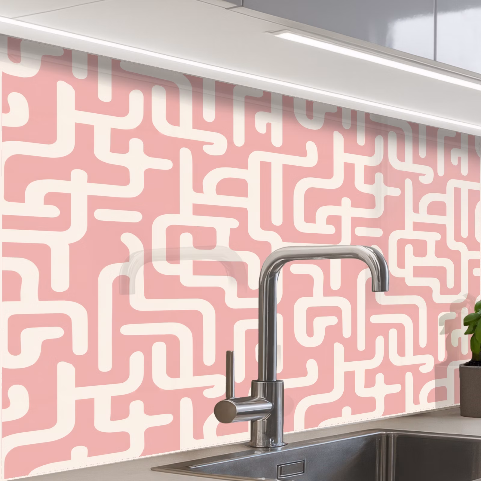 Revestimiento cocina - Laberinto - Rosa - Blanco - Abstracto — 1