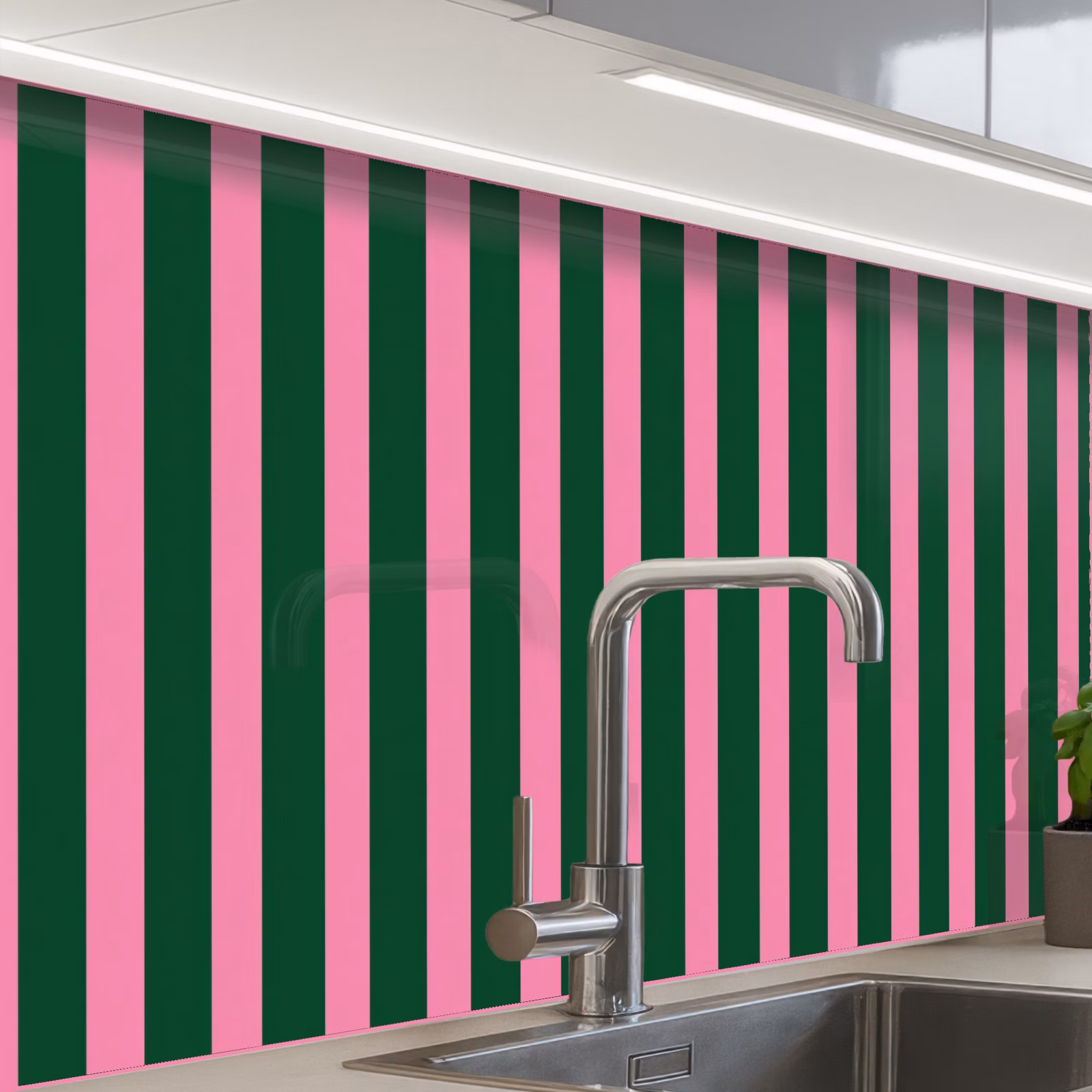 Revestimiento cocina - Rayas verticales - Verde - Rosa — 1