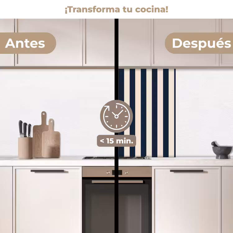 Revestimiento cocina - Rayas verticales - Azul - Crema — 2