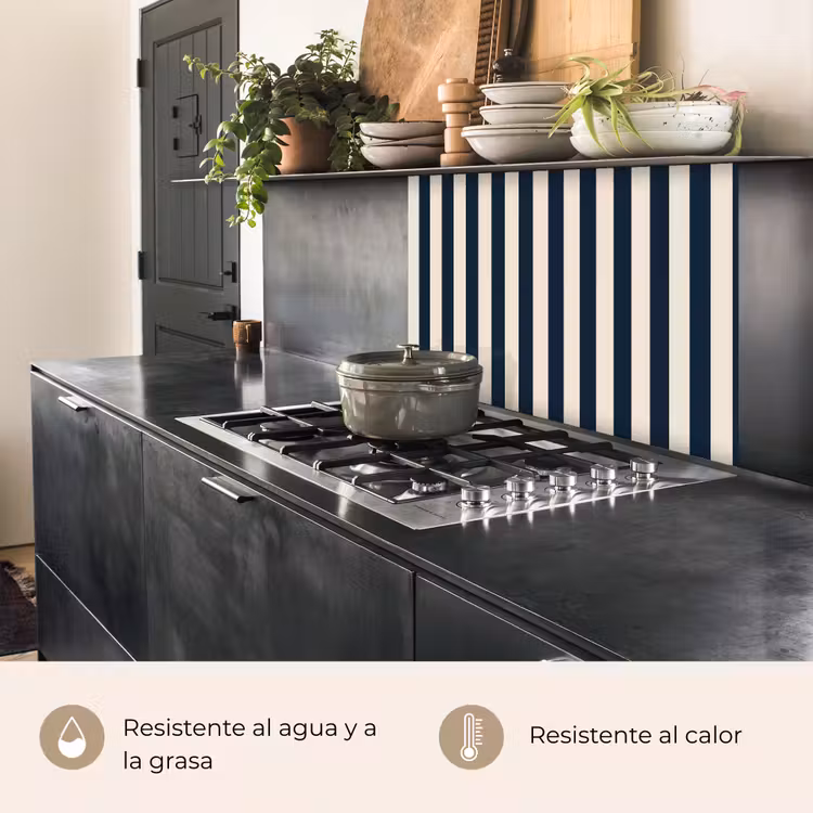Revestimiento cocina - Rayas verticales - Azul - Crema — 4