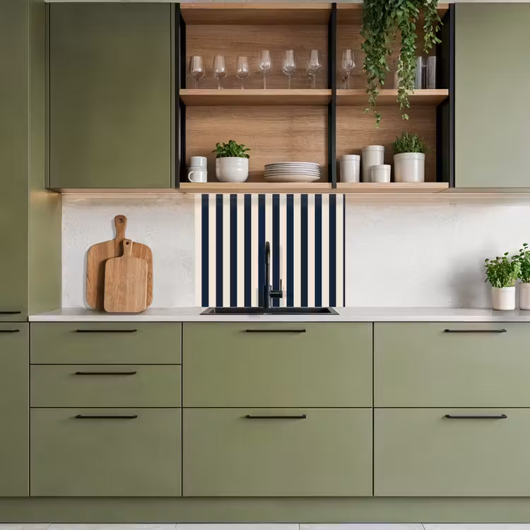 Revestimiento cocina - Rayas verticales - Azul - Crema — 7